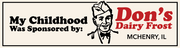 Vintage-style advertisement for Don's Dairy Frost with a cartoon character and text.