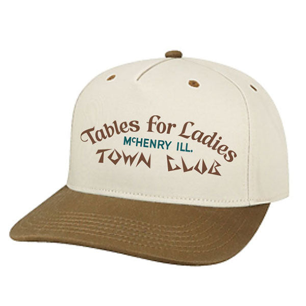 Cap with 'Tables for Ladies McHenry IL Town Club' text on a white background